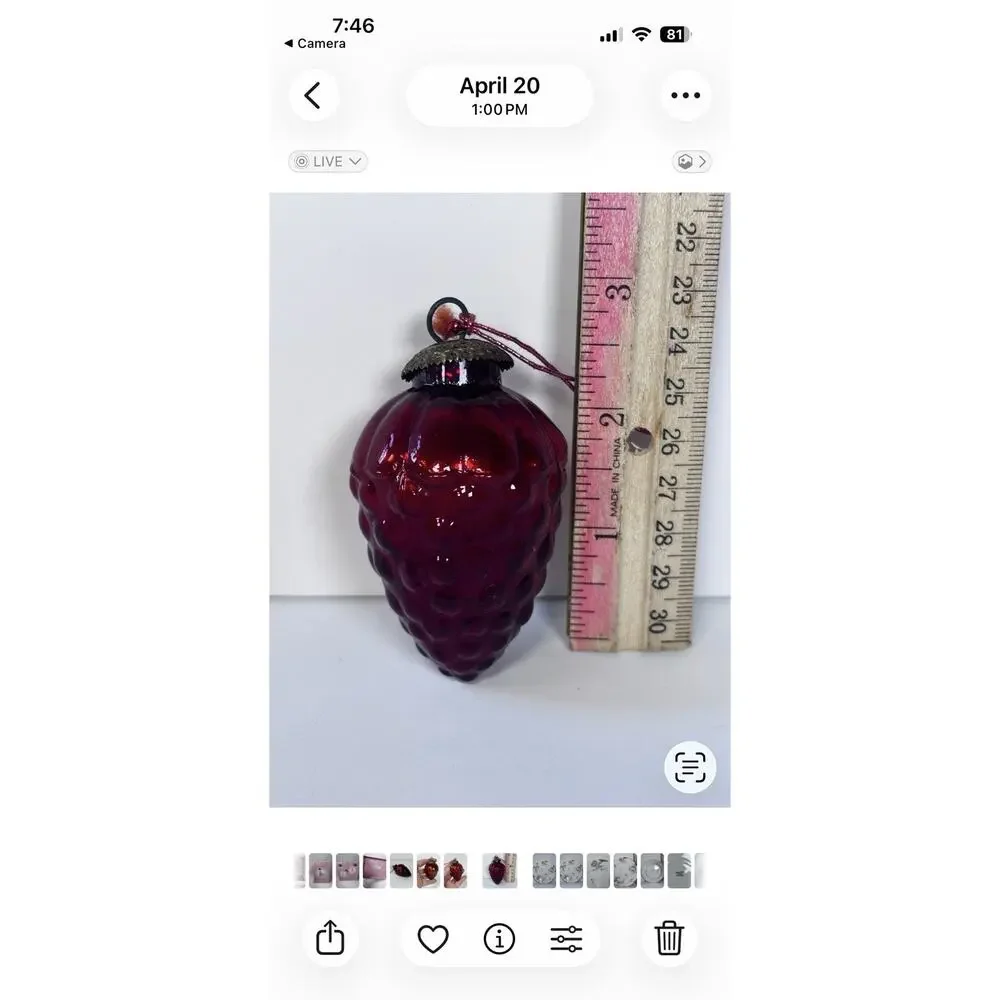 Vintage Cranberry Glass Grape Tree Ornament Kugel Style Christmas Decor 3in